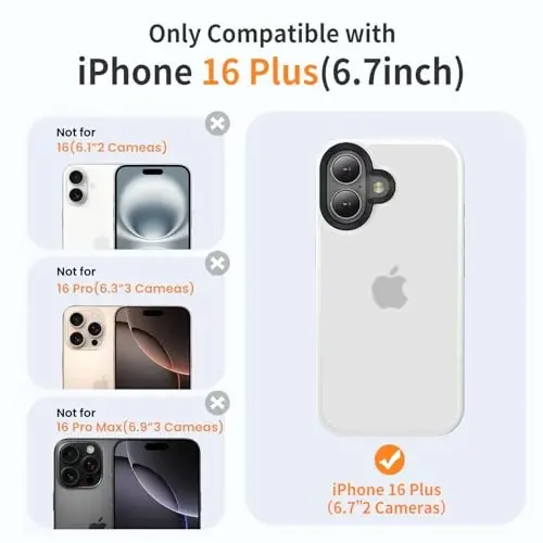 Yriklso iPhone 16 Plus uchun telefon g'ilofi, iPhone 16 Plus g'ilofi uchun zarbga chidamli, harbiy darajadagi tushishdan himoya, himoya qattiq orqa ingichka shaffof g'ilof, oq - 2