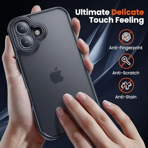 Yriklso iPhone 16 Plus uchun telefon g'ilofi, iPhone 16 Plus g'ilofi uchun zarbga chidamli, harbiy darajadagi tushishdan himoya, himoya qattiq orqa nozik yarim shaffof g'ilof, qora bamper - 3