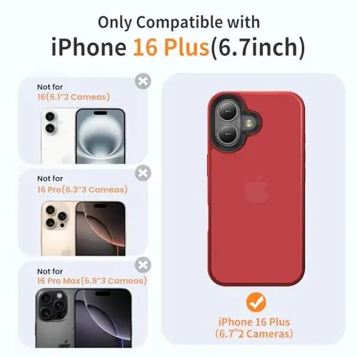 Yriklso iPhone 16 Plus uchun telefon g'ilofi, iPhone 16 Plus uchun zarbga chidamli g'ilof, harbiy darajadagi tushishdan himoya, himoya qattiq orqa ingichka yarim shaffof g'ilof, qizil - 2
