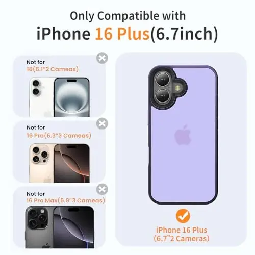 Yriklso iPhone 16 Plus uchun telefon g'ilofi, iPhone 16 Plus uchun zarbga chidamli g'ilof, harbiy darajadagi tushishdan himoya, himoya qattiq orqa nozik shaffof g'ilof, muzli binafsha - YRIKLSO (1)