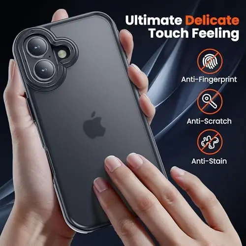 Yriklso iPhone 16 Plus uchun telefon g‘ilofi, iPhone 16 Plus uchun zarbga chidamli g‘ilof, harbiy darajadagi tushishdan himoya, himoya qattiq yupqa yarim shaffof g‘ilof, kulrang bamper - 4