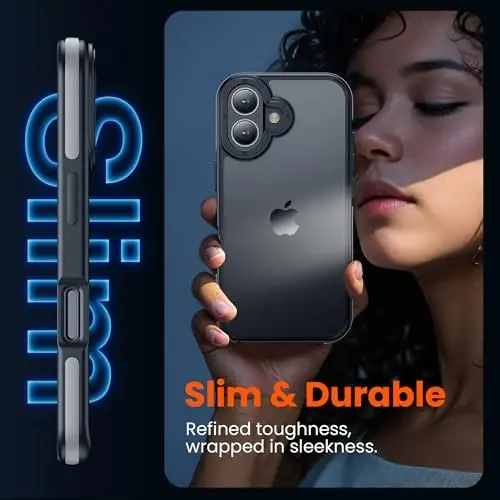 Yriklso iPhone 16 Plus uchun telefon g‘ilofi, iPhone 16 Plus uchun zarbga chidamli g‘ilof, harbiy darajadagi tushishdan himoya, himoya qattiq yupqa yarim shaffof g‘ilof, kulrang bamper - 5