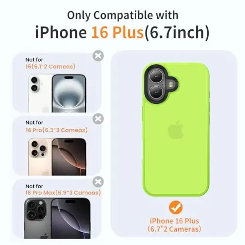 Yriklso iPhone 16 Plus uchun telefon g'ilofi, zarbga chidamli iPhone 16 Plus g'ilofi, harbiy darajadagi tushishdan himoya, himoya qattiq orqa ingichka shaffof g'ilof, issiq yashil - YRIKLSO (1)