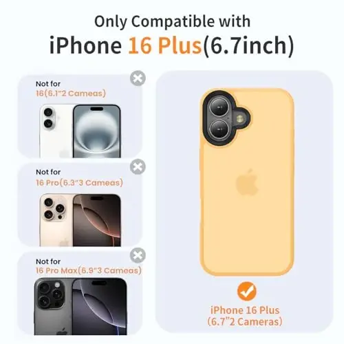 Yriklso iPhone 16 Plus uchun telefon g'ilofi, zarbga chidamli iPhone 16 Plus g'ilofi, harbiy darajadagi tushishdan himoya, himoya qattiq orqa ingichka yarim shaffof g'ilof, matli to'q sariq - YRIKLSO (1)