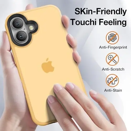 Yriklso iPhone 16 Plus uchun telefon g'ilofi, zarbga chidamli iPhone 16 Plus g'ilofi, harbiy darajadagi tushishdan himoya, himoya qattiq orqa ingichka yarim shaffof g'ilof, matli to'q sariq - 4