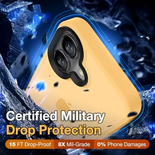 Yriklso iPhone 16 Plus uchun telefon g'ilofi, zarbga chidamli iPhone 16 Plus g'ilofi, harbiy darajadagi tushishdan himoya, himoya qattiq orqa ingichka yarim shaffof g'ilof, matli to'q sariq - 3