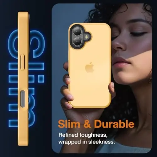 Yriklso iPhone 16 Plus uchun telefon g'ilofi, zarbga chidamli iPhone 16 Plus g'ilofi, harbiy darajadagi tushishdan himoya, himoya qattiq orqa ingichka yarim shaffof g'ilof, matli to'q sariq - 5