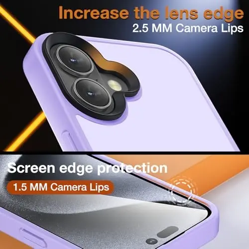 Yriklso iPhone 16 Plus uchun telefon g‘ilofi, zarbga chidamli iPhone 16 Plus g‘ilofi, harbiy darajadagi tushishdan himoya, himoya qattiq orqa nozik yarim shaffof g‘ilof, och binafsha - 6