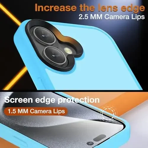 Yriklso iPhone 16 Plus uchun telefon g‘ilofi, zarbga chidamli iPhone 16 Plus g‘ilofi, harbiy darajadagi tushishdan himoya, himoya qattiq orqa nozik yarim shaffof, och ko‘k - 6