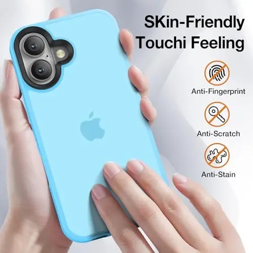 Yriklso iPhone 16 Plus uchun telefon g‘ilofi, zarbga chidamli iPhone 16 Plus g‘ilofi, harbiy darajadagi tushishdan himoya, himoya qattiq orqa nozik yarim shaffof, och ko‘k - 4