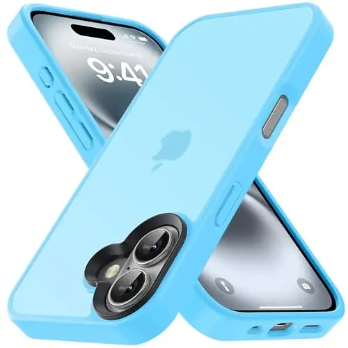 Yriklso iPhone 16 Plus uchun telefon g‘ilofi, zarbga chidamli iPhone 16 Plus g‘ilofi, harbiy darajadagi tushishdan himoya, himoya qattiq orqa nozik yarim shaffof, och ko‘k 