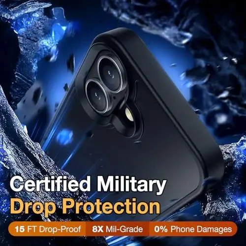 Yriklso iPhone 16 Plus uchun telefon qutisi, iPhone 16 Plus uchun zarbga chidamli quti, harbiy darajadagi tushishdan himoya, himoya qattiq orqa ingichka shaffof quti, qora - 3