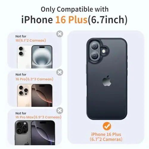 Yriklso iPhone 16 Plus uchun telefon qutisi, iPhone 16 Plus uchun zarbga chidamli quti, harbiy darajadagi tushishdan himoya, himoya qattiq orqa ingichka shaffof quti, qora - YRIKLSO (1)