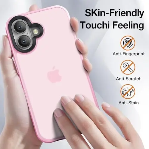 Yriklso iPhone 16 Plus uchun telefon qutisi, zarbga chidamli iPhone 16 Plus qutisi, harbiy darajadagi tushishdan himoya, himoya qattiq orqa ingichka shaffof qutisi, pushti - 4