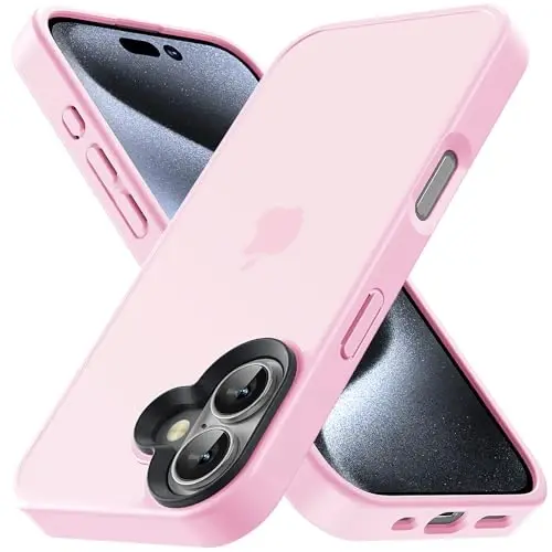 Yriklso iPhone 16 Plus uchun telefon qutisi, zarbga chidamli iPhone 16 Plus qutisi, harbiy darajadagi tushishdan himoya, himoya qattiq orqa ingichka shaffof qutisi, pushti 