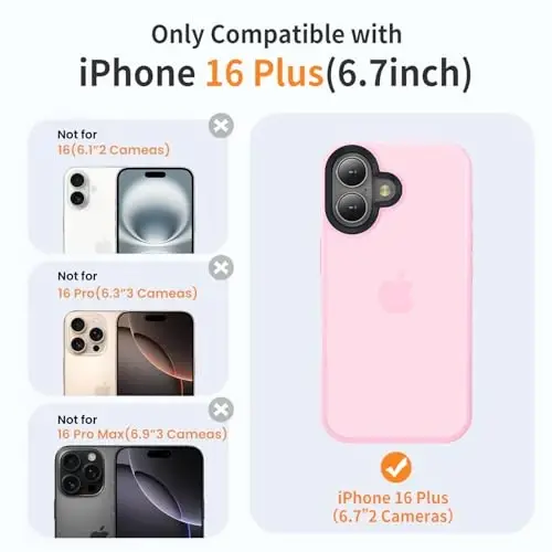 Yriklso iPhone 16 Plus uchun telefon qutisi, zarbga chidamli iPhone 16 Plus qutisi, harbiy darajadagi tushishdan himoya, himoya qattiq orqa ingichka shaffof qutisi, pushti - 2