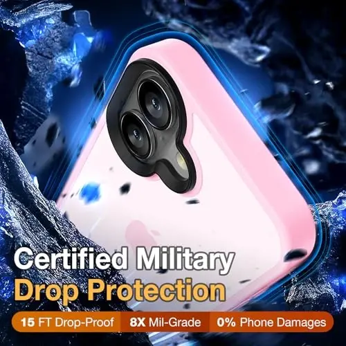 Yriklso iPhone 16 Plus uchun telefon qutisi, zarbga chidamli iPhone 16 Plus qutisi, harbiy darajadagi tushishdan himoya, himoya qattiq orqa ingichka shaffof qutisi, pushti - 3