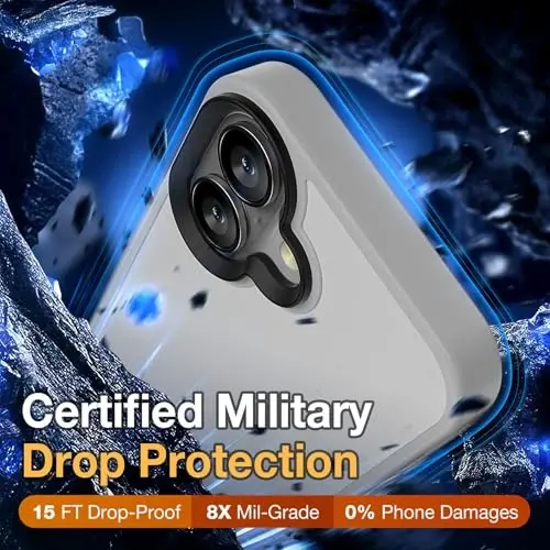 Yriklso iPhone 16 Plus uchun telefon qutisi, zarbga chidamli iPhone 16 Plus qutisi, harbiy darajadagi tushishdan himoya, himoya qattiq orqa nozik yarim shaffof qutisi, kulrang - 3