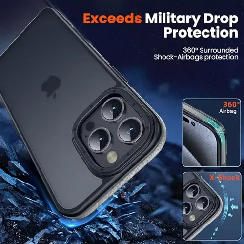 Yriklso iPhone 16 Pro Max telefon qutisi uchun, iPhone 16 Pro Max qutisi uchun zarbga chidamli, harbiy darajadagi tushishdan himoya, himoya qattiq orqa ingichka shaffof qopqoq, kulrang bamper - YRIKLSO (1)