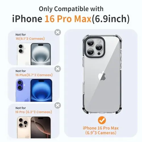 Yriklso iPhone 16 Pro Max telefon qutisi uchun, iPhone 16 Pro Max qutisi uchun zarbga chidamli, harbiy standartga muvofiq tushishdan himoya, himoya qattiq shaffof qopqoq, shaffof bamper qutisi - 2