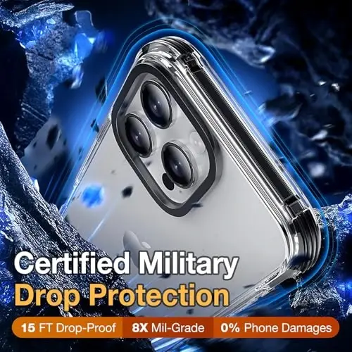 Yriklso iPhone 16 Pro Max telefon qutisi uchun, iPhone 16 Pro Max qutisi uchun zarbga chidamli, harbiy standartga muvofiq tushishdan himoya, himoya qattiq shaffof qopqoq, shaffof bamper qutisi - 3