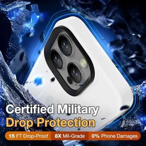 Yriklso iPhone 16 Pro Max uchun telefon g'ilofi, iPhone 16 Pro Max g'ilofi uchun zarbaga chidamli, harbiy darajadagi tushishdan himoya, himoya qattiq orqa ingichka shaffof qopqoq, oq - 3