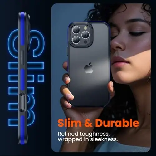 Yriklso iPhone 16 Pro Max uchun telefon g‘ilofi, iPhone 16 Pro Max uchun zarbaga chidamli g‘ilof, harbiy darajadagi tushishdan himoya, himoya qattiq orqa nozik yarim shaffof qopqoq, ko‘k bamper - 4