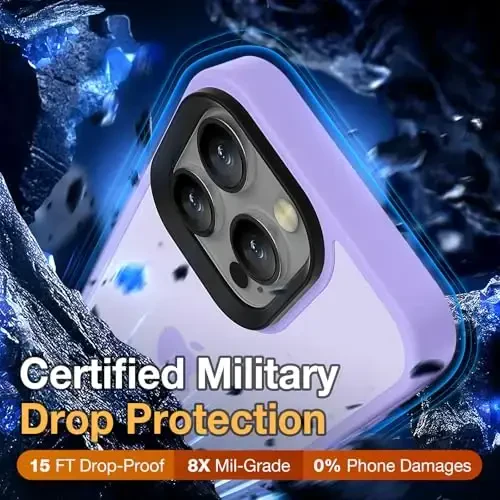 Yriklso iPhone 16 Pro Max uchun telefon g'ilofi, iPhone 16 Pro Max uchun zarbaga chidamli g'ilof, harbiy darajadagi tushishdan himoya, himoya qattiq yupqa yarim shaffof qopqoq, och binafsha - 4