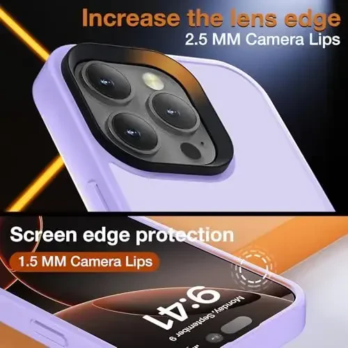 Yriklso iPhone 16 Pro Max uchun telefon g'ilofi, iPhone 16 Pro Max uchun zarbaga chidamli g'ilof, harbiy darajadagi tushishdan himoya, himoya qattiq yupqa yarim shaffof qopqoq, och binafsha - 6