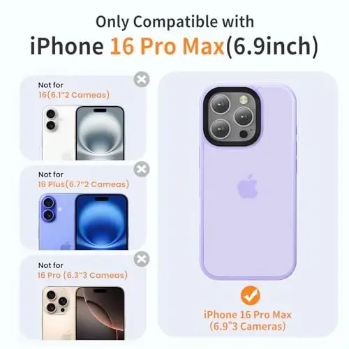 Yriklso iPhone 16 Pro Max uchun telefon g'ilofi, iPhone 16 Pro Max uchun zarbaga chidamli g'ilof, harbiy darajadagi tushishdan himoya, himoya qattiq yupqa yarim shaffof qopqoq, och binafsha - 2