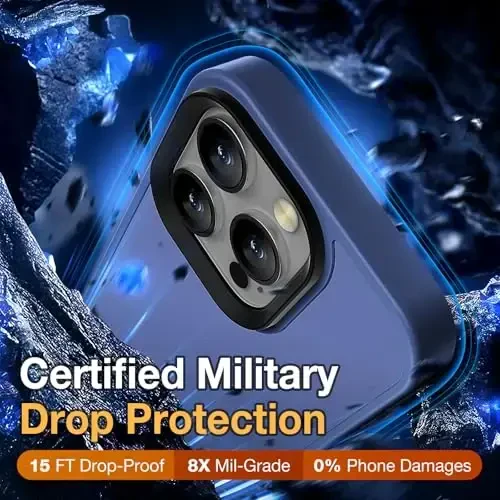 Yriklso iPhone 16 Pro Max uchun telefon g‘ilofi, iPhone 16 Pro Max uchun zarbga chidamli g‘ilof, harbiy darajadagi tushishdan himoya, himoya qattiq orqa ingichka shaffof qopqoq, muzli ko‘k - 3