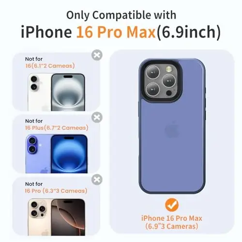 Yriklso iPhone 16 Pro Max uchun telefon g‘ilofi, iPhone 16 Pro Max uchun zarbga chidamli g‘ilof, harbiy darajadagi tushishdan himoya, himoya qattiq orqa ingichka shaffof qopqoq, muzli ko‘k - 2