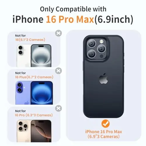 Yriklso iPhone 16 Pro Max uchun telefon g'ilofi, iPhone 16 Pro Max uchun zarbga chidamli g'ilof, harbiy darajadagi tushishdan himoya, himoya qattiq orqa ingichka shaffof qopqoq, qora - 2