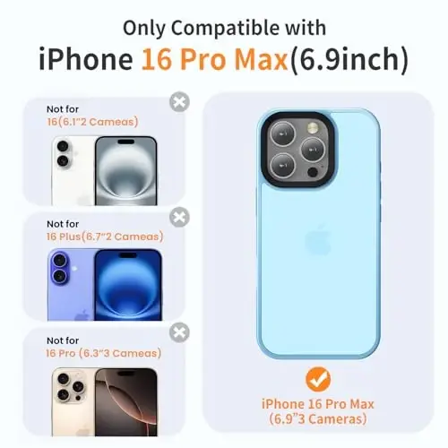 Yriklso iPhone 16 Pro Max uchun telefon gʻilofi, iPhone 16 Pro Max uchun zarbga chidamli gʻilof, harbiy darajadagi tushishdan himoya, himoya qattiq orqa ingichka shaffof qopqoq, Sierra Blue - 2