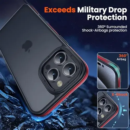 Yriklso iPhone 16 Pro Max uchun telefon g'ilofi, iPhone 16 Pro Max uchun zarbga chidamli g'ilof, harbiy darajadagi tushishdan himoya, himoya qattiq orqa nozik shaffof qopqoq, qizil bamper - 2