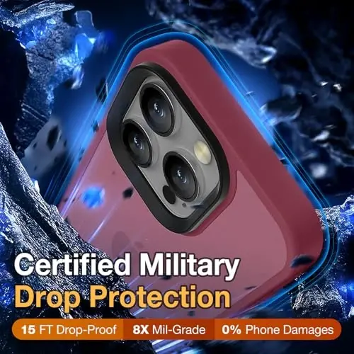 Yriklso iPhone 16 Pro Max uchun telefon g‘ilofi, iPhone 16 Pro Max uchun zarbga chidamli g‘ilof, harbiy darajadagi tushishdan himoya, himoya qattiq orqa yupqa shaffof qopqoq, vino rangi - 3
