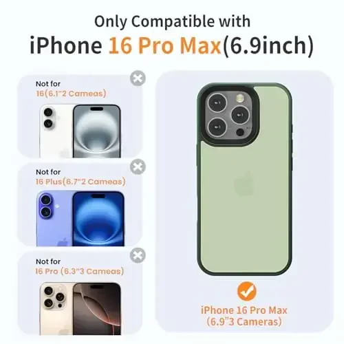 Yriklso iPhone 16 Pro Max uchun telefon g‘ilofi, zarbga chidamli iPhone 16 Pro Max g‘ilofi, harbiy darajadagi tushishdan himoya, himoya qattiq orqa ingichka shaffof qopqoq, mat yashil - 2