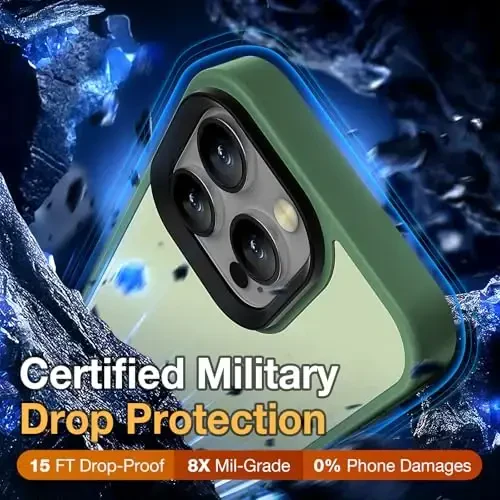 Yriklso iPhone 16 Pro Max uchun telefon g‘ilofi, zarbga chidamli iPhone 16 Pro Max g‘ilofi, harbiy darajadagi tushishdan himoya, himoya qattiq orqa ingichka shaffof qopqoq, mat yashil - 3