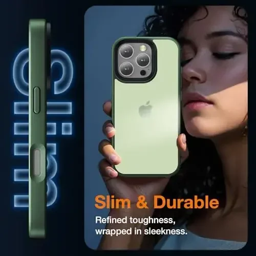 Yriklso iPhone 16 Pro Max uchun telefon g‘ilofi, zarbga chidamli iPhone 16 Pro Max g‘ilofi, harbiy darajadagi tushishdan himoya, himoya qattiq orqa ingichka shaffof qopqoq, mat yashil - 5