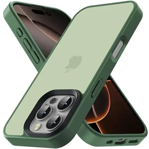 Yriklso iPhone 16 Pro Max uchun telefon g‘ilofi, zarbga chidamli iPhone 16 Pro Max g‘ilofi, harbiy darajadagi tushishdan himoya, himoya qattiq orqa ingichka shaffof qopqoq, mat yashil - 1