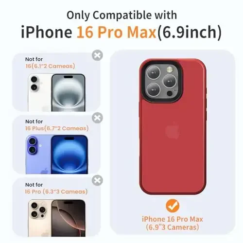 Yriklso iPhone 16 Pro Max uchun telefon gʻilofi, zarbga chidamli iPhone 16 Pro Max gʻilofi, harbiy darajadagi tushishdan himoya, himoya qattiq orqa ingichka shaffof qopqoq, qizil - YRIKLSO (1)