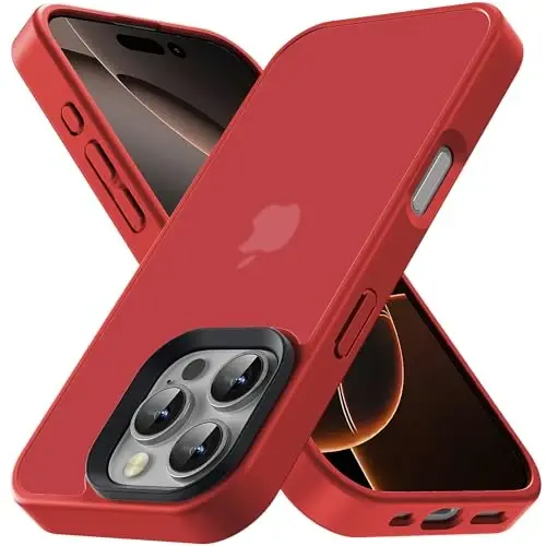 Yriklso iPhone 16 Pro Max uchun telefon gʻilofi, zarbga chidamli iPhone 16 Pro Max gʻilofi, harbiy darajadagi tushishdan himoya, himoya qattiq orqa ingichka shaffof qopqoq, qizil 