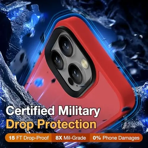 Yriklso iPhone 16 Pro Max uchun telefon gʻilofi, zarbga chidamli iPhone 16 Pro Max gʻilofi, harbiy darajadagi tushishdan himoya, himoya qattiq orqa ingichka shaffof qopqoq, qizil - 3