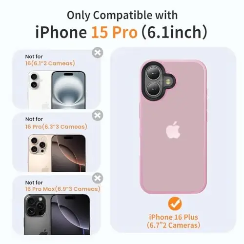 Yriklso iPhone 16 Pro Max uchun telefon gʻilofi, zarbga chidamli iPhone 16 Pro Max gʻilofi, harbiy darajadagi tushishdan himoya, himoya qattiq orqa ingichka yarim shaffof qopqoq, mat pushti - 3