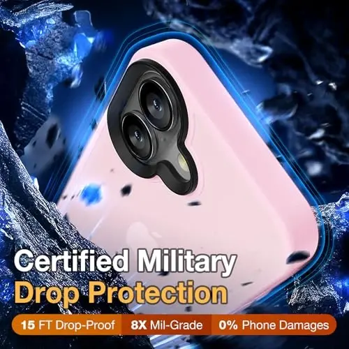 Yriklso iPhone 16 Pro Max uchun telefon gʻilofi, zarbga chidamli iPhone 16 Pro Max gʻilofi, harbiy darajadagi tushishdan himoya, himoya qattiq orqa ingichka yarim shaffof qopqoq, mat pushti - 6