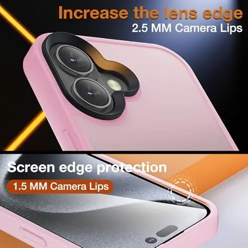 Yriklso iPhone 16 Pro Max uchun telefon gʻilofi, zarbga chidamli iPhone 16 Pro Max gʻilofi, harbiy darajadagi tushishdan himoya, himoya qattiq orqa ingichka yarim shaffof qopqoq, mat pushti - 4