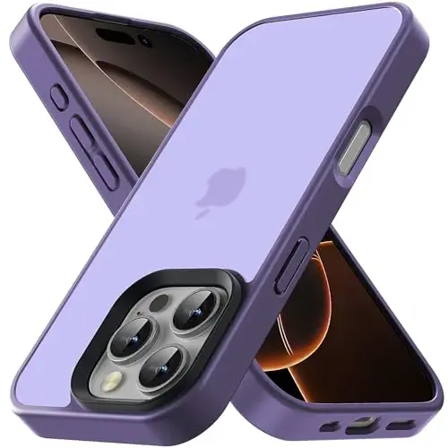 Yriklso iPhone 16 Pro Max uchun telefon g‘ilofi, zarbga chidamli iPhone 16 Pro Max g‘ilofi, harbiy standartga mos tushishdan himoya, himoya qattiq orqa ingichka shaffof qopqoq, muzlatilgan binafsha 