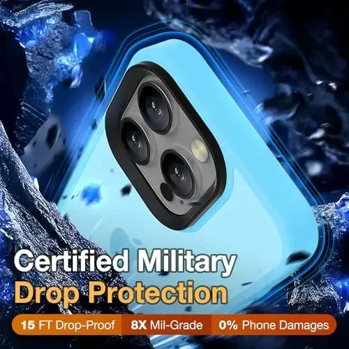 Yriklso iPhone 16 Pro Max uchun telefon qutisi, iPhone 16 Pro Max qutisi uchun zarbga chidamli, harbiy darajadagi tushishdan himoya, himoya qattiq orqa ingichka shaffof qopqoq, och ko'k - 3