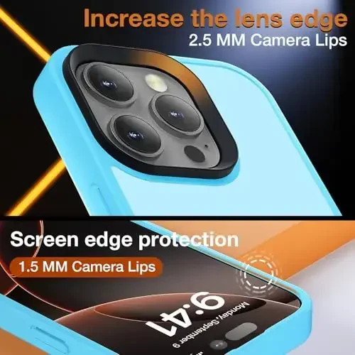 Yriklso iPhone 16 Pro Max uchun telefon qutisi, iPhone 16 Pro Max qutisi uchun zarbga chidamli, harbiy darajadagi tushishdan himoya, himoya qattiq orqa ingichka shaffof qopqoq, och ko'k - 6