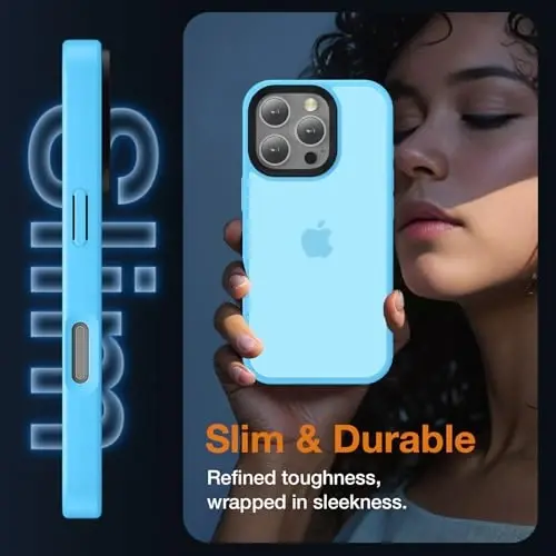 Yriklso iPhone 16 Pro Max uchun telefon qutisi, iPhone 16 Pro Max qutisi uchun zarbga chidamli, harbiy darajadagi tushishdan himoya, himoya qattiq orqa ingichka shaffof qopqoq, och ko'k - 5